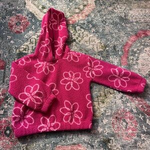 Girls Hot Pink Floral Sherpa Hoodie